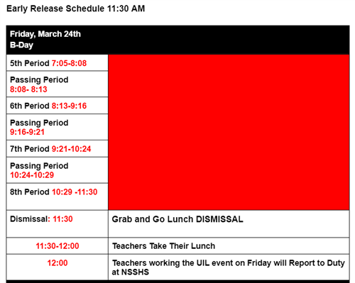 Early Release Schedule